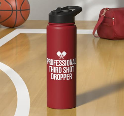 Professional Third Shot Dropper Pickleball Player Design Stainless Steel Insulated Water Bottle - color: Red