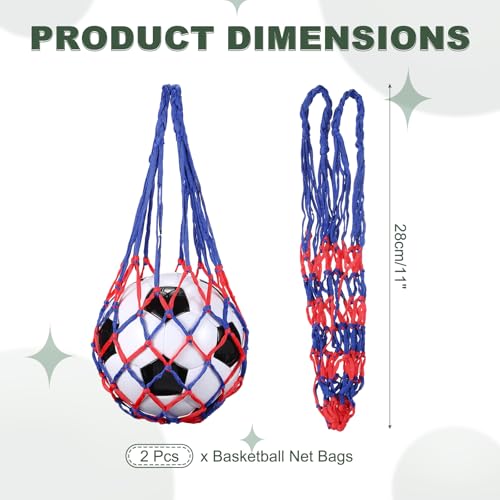 uxcell Basketball Net Bags, Nylon Soccer Ball Holder Portable Multifunctional Single Ball Mesh Net Bag for Storage Basketball Soccer Rugby Balls - color: Blue/Red