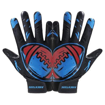 AIGEVTURE Youth Football Gloves Kids Receiver Gloves Sticky Football Gloves for Boys Girls - color: Football B, size: Youth M