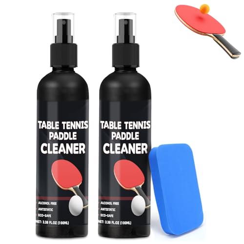 200ml Table Tennis Paddle Cleaner Spray and Table Tennis Rubber Cleaner Sponge - Strips Impacted Residue and Increases Spin and Control - Transparent