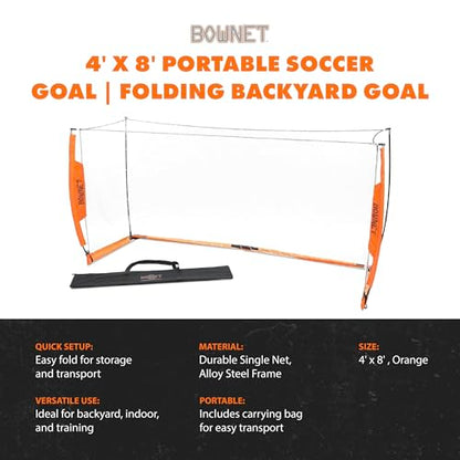 Bownet Portable Soccer Goal – Folding Pop Up Soccer Goal Net for Backyard Training & Practice, Durable Steel Frame, Easy Setup, Carry Bag Included - size: 4 x 8 ft