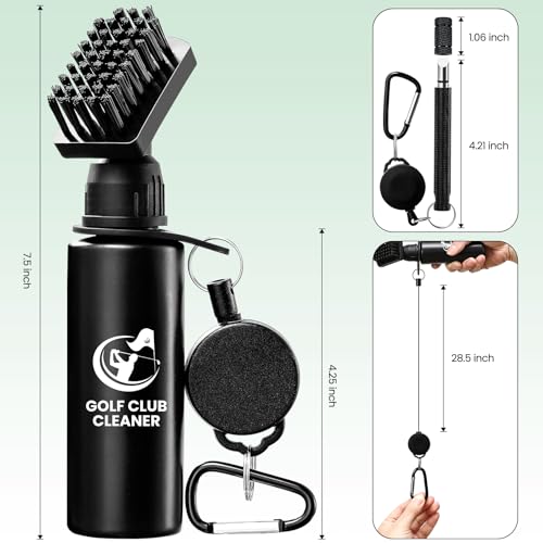 Golf Club Brush Cleaner with Golf Groove Sharpener Tool, 3 Replacement Brush Heads, 2 Retractable Clip，Golf Bag Golf Accessories for Men, Golf Gifts, Golf Ball Cleaner, Golf Cleaning Kit, Golf Stuff