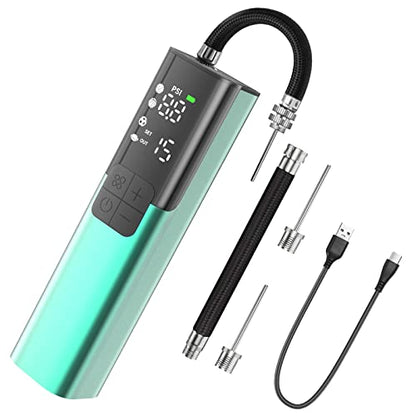Pumteck MY01 Electric Ball Pump with Inflation & Deflation, Accurate Pressure Gauge and 4 Preset Modes, Automatic Ball Pump for Basketball, Soccer, Football and Volleyball (Max 15 PSI) - color: Green