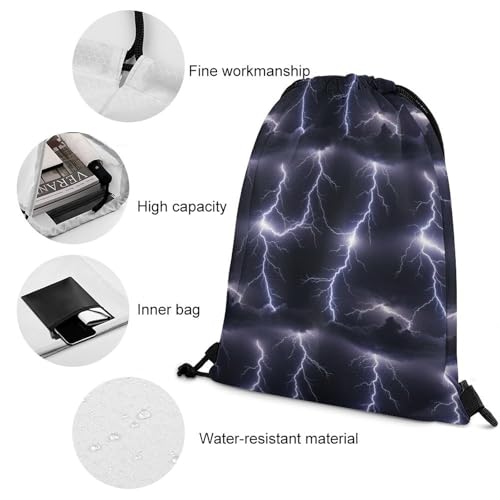 Sports Drawstring Bag Gym Sackpack Waterproof String Backpack for Running Training Fitness Men Women Unisex, Lightning Flash Pattern Bags - color: Picture (369)