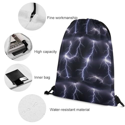 Sports Drawstring Bag Gym Sackpack Waterproof String Backpack for Running Training Fitness Men Women Unisex, Lightning Flash Pattern Bags - color: Picture (369)