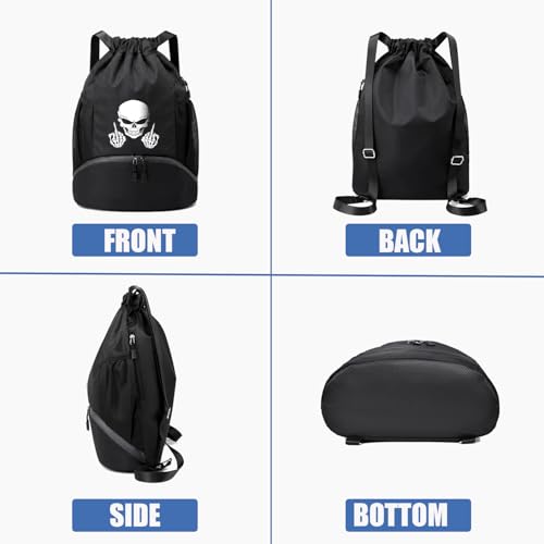 FOECBIR Basketball Drawstring Backpack with Independent Shoe Pocket & Drawstring Bag Wet Dry Separation, Water Resistant Sports Bag with Side Mesh Pockets for Men Women (Skeleton Skull) - color: Skeleton Skull