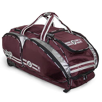 No Errors NO E2 Wheeled Catchers Gear Bag - Large Baseball and Softball Bag for Catcher’s Equipment with Fatboy Wheels - color: Maroon