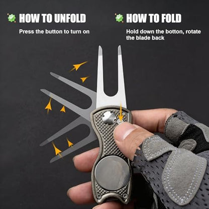 40 Pcs Golf Divot Repair Tool All-Metal Foldable Divot Tool with Magnetic Ball Marker & Pop-Up Button,Aluminum Handle, Stainless Steel Switchblade Bulk Golf Gifts/Accessories 10 Colors