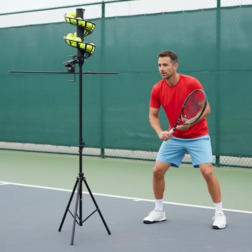 Single-Person Swing Practice Trainer with Extra Track Hold 33 Balls Fixed Frequency Tennis Ball Non-Electric Height Adjustable for Beginners and Children