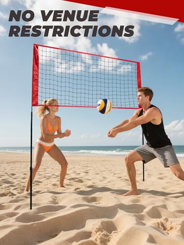 Volleyball Training Practice Net Station, 8 x 11 FT Volleyball Training Equipment for Serving Setting Spiking, Adjustable Practice Net for Indoor and Outdoor Use