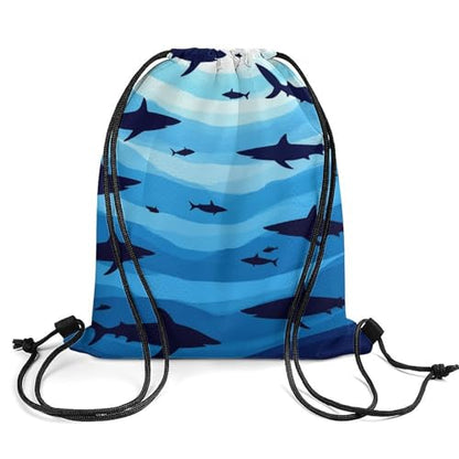 Lightweight Drawstring Sackpack Sports Backpack Waterproof for Gym Travel Hiking Men Women Durable Polyester, Sharks Fish Pattern Sky Blue Bags - color: Picture (756)