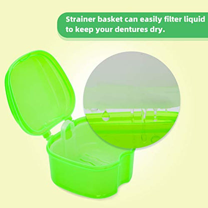 Colorful Plastic Dental Orthodontic Retainer Container Cleaning Case,Denture Bath Box Case Cup Holder Travel, Mouthguard Storage Soaking Case - color: Transparent Green