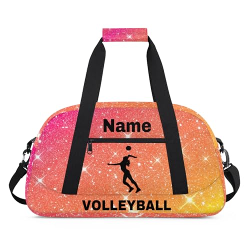 Custom Sport Duffel Bag Volleyball Personalized Name Sports Bag Overnight Weekender Bag Waterproof Travel Sport Gym Bags, Orange - color: Orange, style: Volleyball