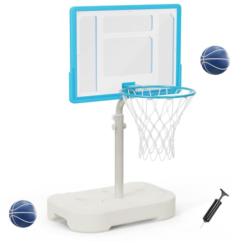 PEXMOR 2.95FT - 3.94FT Adjustable Height Basketball Hoop for Poolside, Shatterproof PC Backboard & Impact Resistant Filling Base, Upgraded Knobs Adjust Height Easily, for Pool Outdoor Teens Adults