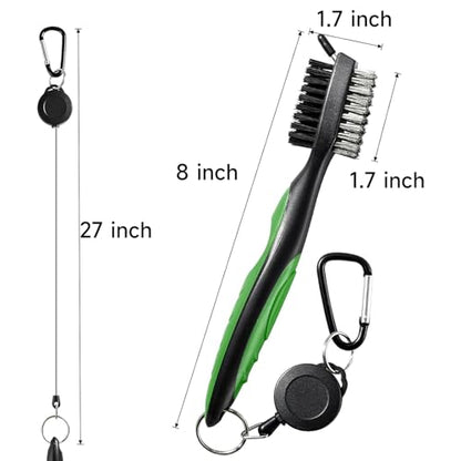 KELOB Golf Club Brush & Groove Cleaner - Multi - Function Golf Brush with Retractable Cord, Nylon & Wire Bristles, Spike for Grooves, Portable Golf Brush Tool with Bag Hook & Protective Cap