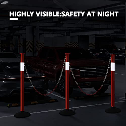 2 Pack Traffic Delineator Post Cones with Weighted Base, Adjustable Orange Safety Cones with Reflective Collars & Plastic Chains, Construction Parking Barrier Cones for Driving Practice Driveway Road