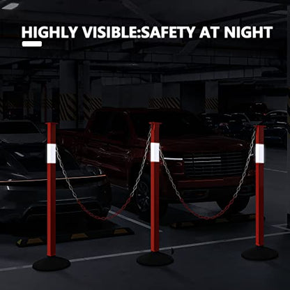 [3 Pack] Adjustable Traffic Delineator Post Cones with Rubber Weighted Base & Reflective Collars, Parking Safety Cones with 4 FT Plastic Chains -Orange Driveway & Parking Barrier（Patented）