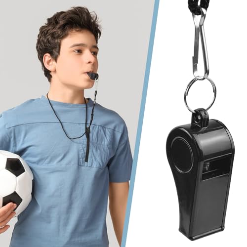Whistle, 4 PCS Thick Plastic Sports Whistles with Lanyards, Coach Whistle, Loud Crisp Sound Whistle Great forTeachers Coaches Referees Officials and Family Emergencies(Black)