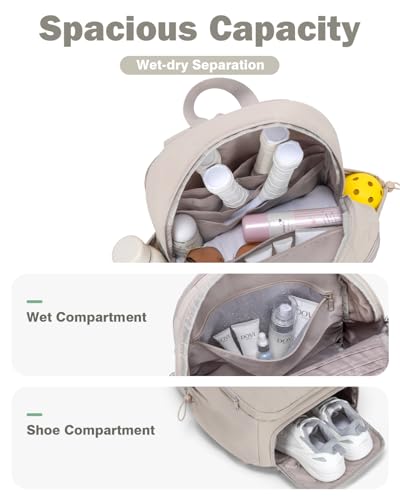 Pickleball Bag, Pickleball Backpack with Shoe Compartment and Paddle Slots, Large Sports Gym Backpack with Wet Pocket - color: Camel