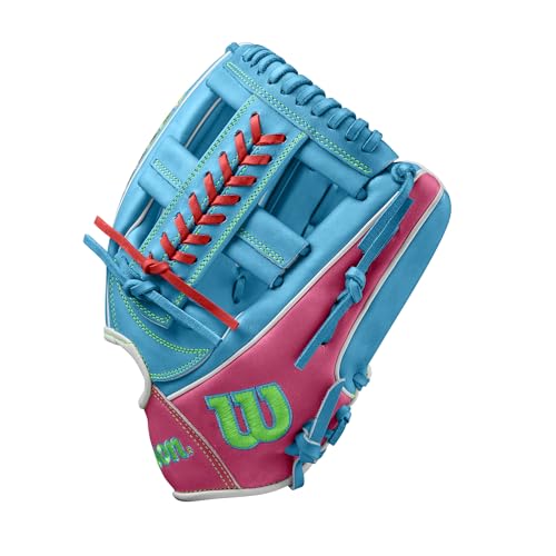 Wilson Fall 2024 A2000® Baseball Gloves - color: Sky Blue/Flamingo, size: Infield - 11.75"