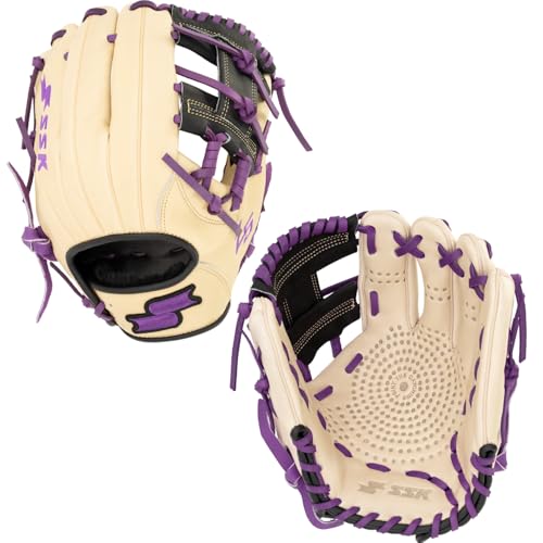 SSK Z5 Craftsman Infield Baseball Glove – 11.25” - 11.5” - 11.75” - 12” – Right & Left Hand Throw - color: Camel/Black/Purple, size: 11.5" - Right Hand Throw