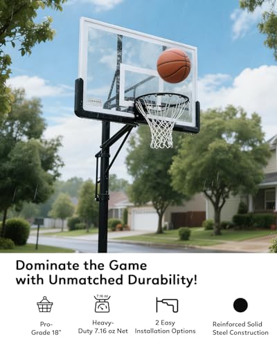 Heavy Duty Replacement Basketball Rim - 18" Solid Steel with Heavy-Duty Net, Pro-Grade Basketball Hoop Rim, Wall-Mount & Hoop Replacement, Double Spring Basketball Hoop Rim & Complete Installation Kit