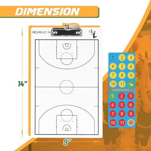 Magnetic Basketball Coaches Clipboard, White Double-Sided Dry Erase Coach Board, Tactics Whiteboard with Color Magnetic Sticker and 2 Marker for Coaches Gift - style: Basketball-B