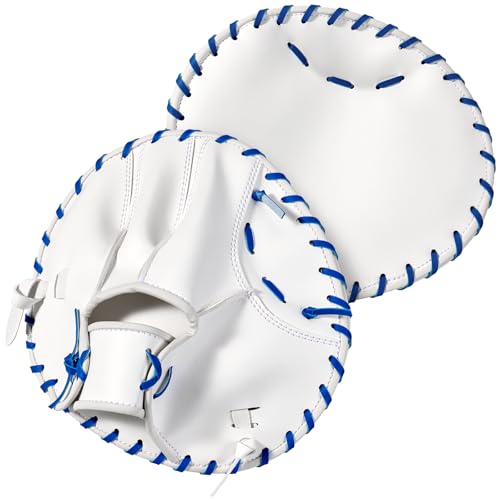 1 PC Baseball and Softball Training Glove,Flat Infield Training Glove for Right-Hand Throw,Baseball&Softball Fielding Gear PVC Infield Flat Mitt for Men&Women Catching Balls Fielding Drills&Practice - color: White/Blue