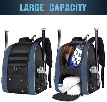 MATEIN Baseball Backpack, Lightweight Softball Bags with Shoes Compartment for Men, Large Capacity Baseball Bag Gifts for Adults with Fence Hook Hold 4 Tee Ball Bats, TBall Gear, Helmet