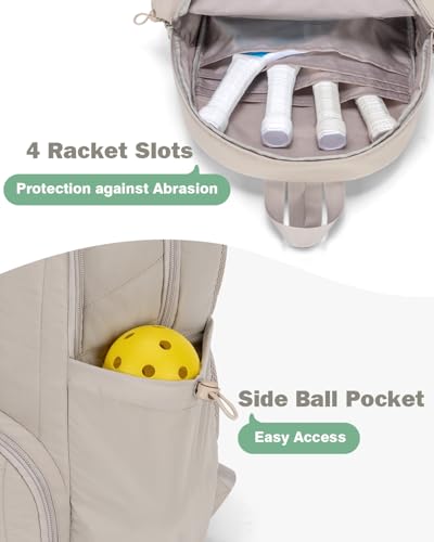 Pickleball Bag, Pickleball Backpack with Shoe Compartment and Paddle Slots, Large Sports Gym Backpack with Wet Pocket - color: Camel