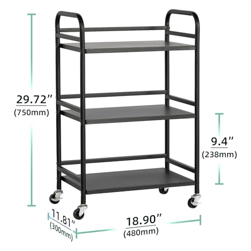 DCLRN 3 Tier Rolling Cart,Storage Organizer Cart,Multifunctional Storage Shelves,Rolling Metal Organization Cart with Handle and Lockable Wheels,for Home,Office,Kitchen,Bathroom(Black)