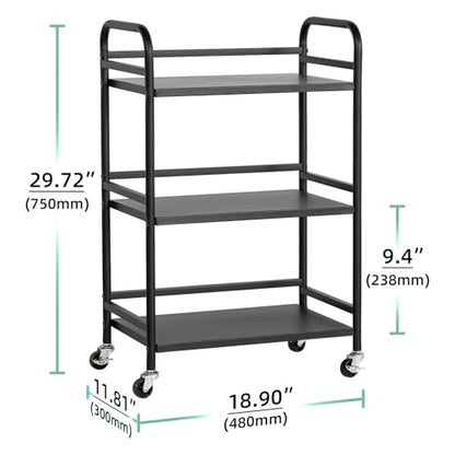DCLRN 3 Tier Rolling Cart,Storage Organizer Cart,Multifunctional Storage Shelves,Rolling Metal Organization Cart with Handle and Lockable Wheels,for Home,Office,Kitchen,Bathroom(Black)