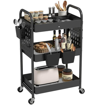 danpinera Craft Cart, Black Rolling Cart with Retractable Dividers & DIY Pegboards for Kitchen, Bedroom, Laundry - color: Black, size: with Dividers