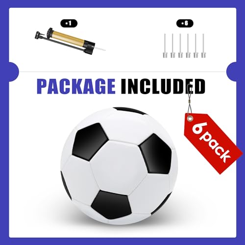 6 Pack Soccer Balls with Pump Needle, Size 3/4/5 Soccer Training Ball Practice for Kids,Youth and Adults, Soccer Ball Bulk - size: size5, 6pack