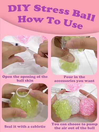 Donpidd DIY Stress Ball Making Kit 15 TPR Skins,4.2 oz Fillers,1 Vacuum Tool,20 Cable Tie for Create ASMR Anxiety Relief Toys Crunchy Relaxing (1 Set)