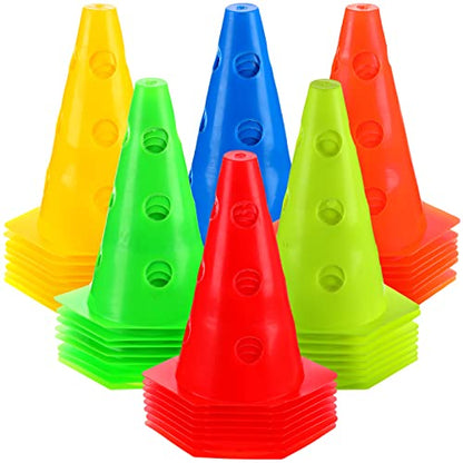 Tuanse 48 Pcs Training Cones for Sports Outdoor Indoor Plastic Agility Cones 9 Inch Field Marker Cone Sports Flexible Cone for Soccer Football Basketball Training, Events, Activity, Drills, Traffic