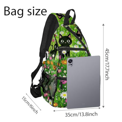 Pickleball Bag Cartoon Cats Green Pickle Ball Backpack for Women Men Premium Lightweight Crossbody Sling Bag Sports Backpack for Pickleball Paddle Tennis - color: Cats Green