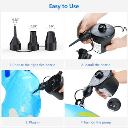 PULIDIKI Electric Air Pump for Inflatables Air Mattress Pump with 3 Nozzles Inflator Deflator Quick Air Pump for Air Mattress Beds Pool Toys Raft Boat Swimming Rings AC 110V 130W