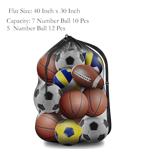 Large Ball Bag, 40 Inch x 30 Inch Net Ball Bag with Shoulder Straps for Storage all Balls and Sports Equipments