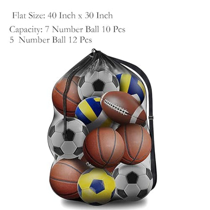 Large Ball Bag, 40 Inch x 30 Inch Net Ball Bag with Shoulder Straps for Storage all Balls and Sports Equipments