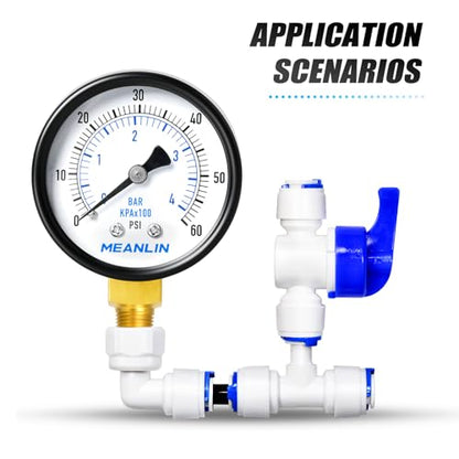 0-60Psi 2" DIAL FACE 1/8" NPT Well Pump Pressure Gauge, with 1/4" NPT and 3/8" NPT Hex Bushing, 3-2-3% Accuracy, Center Back Mount - size: 0-60Psi, style: 1/8"NPT Back Mount