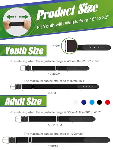 12 Pieces Baseball Belts Bulk Softball Belts Packs Leather Belt Adjustable Softball Belt Stretch Sports - color: Black, size: Youth Size