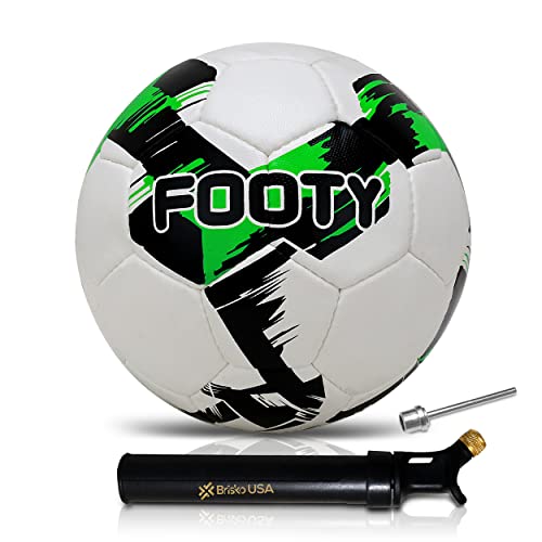 Footy - Size 5 Leather Soccer Ball with Pump - Professional Youth Training Ball - color: Green