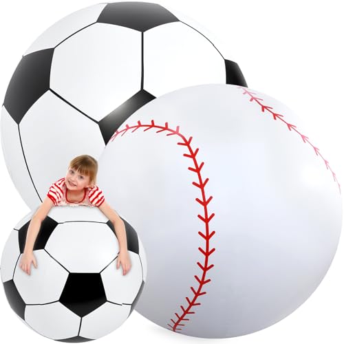 Lewtemi 2 Pcs 40 Inch Giant Inflatable Soccer & Baseball, Large Inflatable Beach Balls Oversized Balloons for Sport Birthday Party Favor Gift Outdoor Pool Supplies - color: Soccer, Baseball, size: 40 Inch