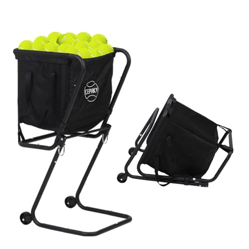 Portable Tennis Ball Hopper with Wheels, Foldable Ball Caddy Holder for Baseball, Pickleball, Softball and Tennis Balls, Large Capacity Basket for Easy Storage & Transport, Holds 100-150 Balls