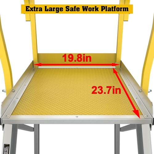 5 Step Ladder Aluminum Rolling Platform Ladders with 360° Guardrail System, Industrial Safety Non-Slip Rolling Ladder with Wheels for Warehouse, Garage, 375 lbs Capacity