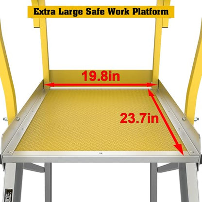 5 Step Ladder Aluminum Rolling Platform Ladders with 360° Guardrail System, Industrial Safety Non-Slip Rolling Ladder with Wheels for Warehouse, Garage, 375 lbs Capacity