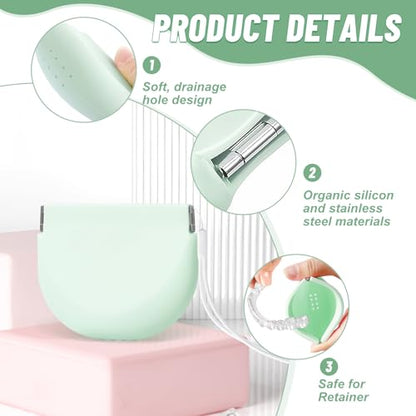 Silicone Retainer Denture Storage Case Holder, Portable Slim Dental Container Cleaning Box with Drain Holes and Leakproof for Aligners, Mouth Guards, Night Guards, Removable Dental Appliances (Green) - color: Green