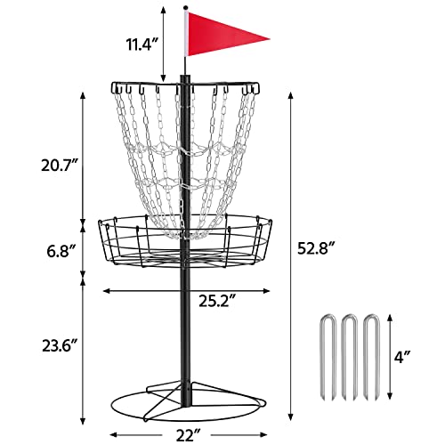 Yaheetech Disc Golf Basket Portable Disc Golf Practice Set 12/24 Chain w/Basket Target and Double Steel Chains for Outdoor - color: Black