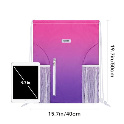 WANDF Drawstring Backpack Sports Gym Sackpack with Mesh Pockets Water Resistant String Bag for Women Men (Rose Red)